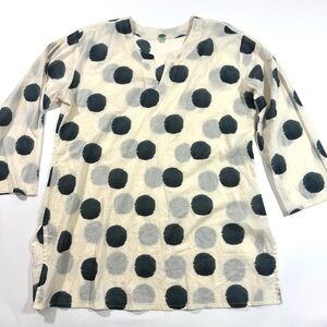 Dolma Cotton Polka Dot Blouse Lightweight V Neck Tunic